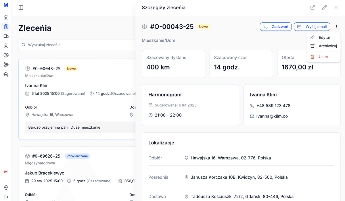 Zarządzanie Zleceniami